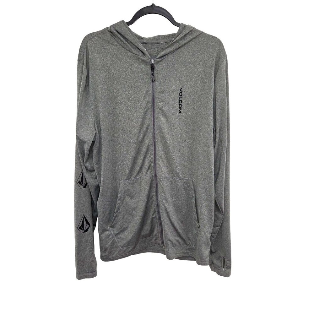 Volcom Mens Large Gray Hooded Zip-Up Jacket With Pockets 4130